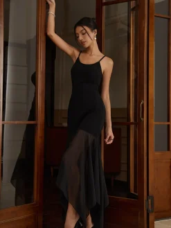 Solid Asymmetrical Hem Cami Long Dress