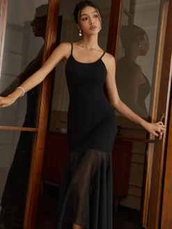 Solid Asymmetrical Hem Cami Long Dress