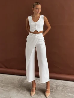 Solid  Asymmetrical Straight Leg Pants Set