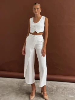 Solid  Asymmetrical Straight Leg Pants Set