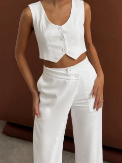 Solid  Asymmetrical Straight Leg Pants Set
