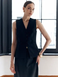 Solid Back Split Button V-Neck Vest