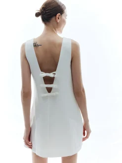 Solid Backless Knotted Sleeveless Dress