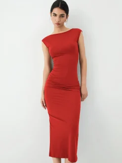 Solid Backless Midi Dress