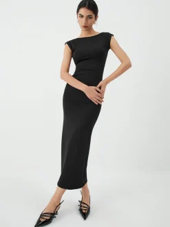 Solid Backless Midi Dress