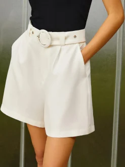 Solid Belted High Waist Shorts