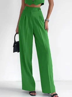 Solid Button Front Waistcoat With Pants Set