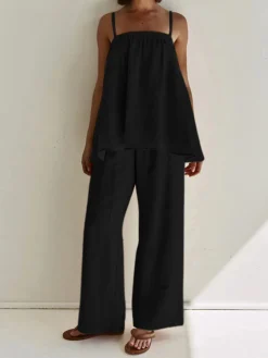 Solid Casual Pants Set