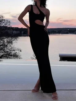 Solid Cutout Cami Long Dress
