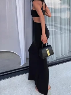Solid Cutout Cami Long Dress