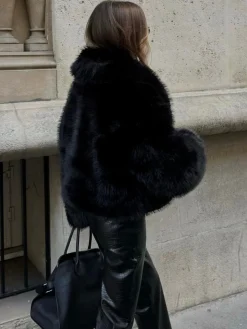 Solid Faux Fur Collar Jacket