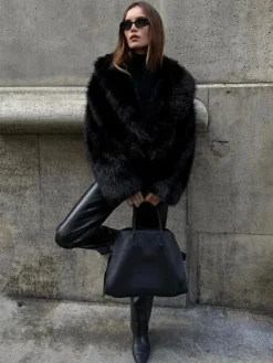 Solid Faux Fur Collar Jacket