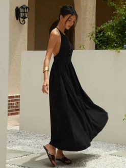 Solid Halter Long Dress