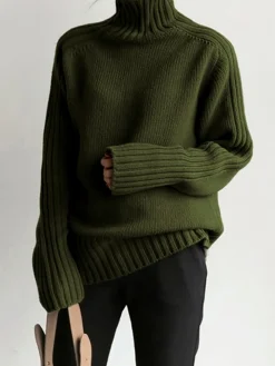 Solid High Neck Knit Sweater