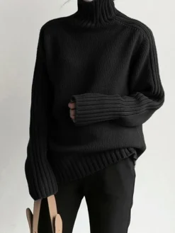Solid High Neck Knit Sweater