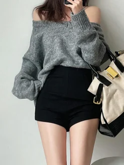 Solid High Waist Zip Shorts