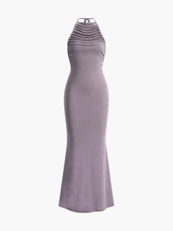 Solid Knotted Skinny Long Dress