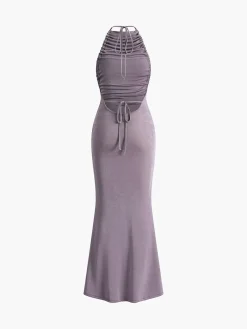 Solid Knotted Skinny Long Dress