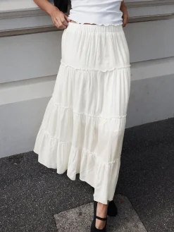 Solid Layered Long Skirt