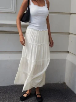 Solid Layered Long Skirt