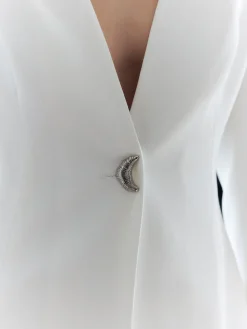 Solid Metal Button V-Neck Blazer
