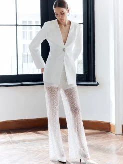 Solid Metal Button V-Neck Blazer