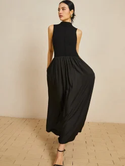 Solid Mock Neck Sleeveless Long Dress