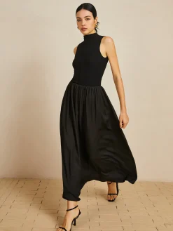 Solid Mock Neck Sleeveless Long Dress