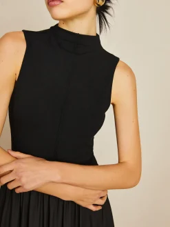 Solid Mock Neck Sleeveless Long Dress