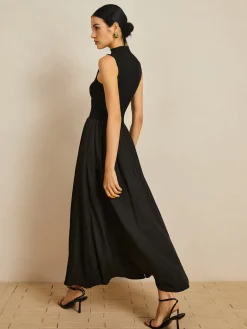 Solid Mock Neck Sleeveless Long Dress