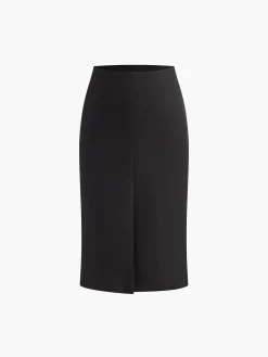Solid Off Shoulder Split Skirt Set