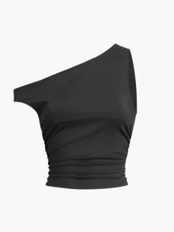 Solid One-Shoulder Sleeveless Short Top