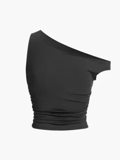 Solid One-Shoulder Sleeveless Short Top