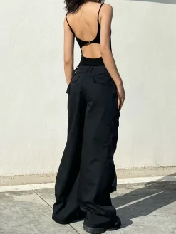 Solid Open Back Cutout Clip Bodysuit