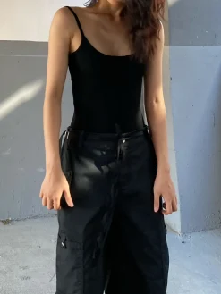 Solid Open Back Cutout Clip Bodysuit