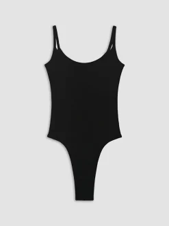 Solid Open Back Cutout Clip Bodysuit
