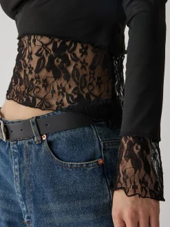 Solid Patchwork Lace Long Sleeve Top