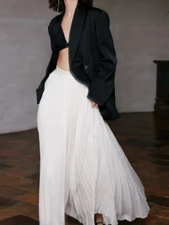 Solid Pleated Maxi Skirt