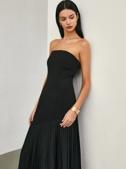 Solid Pleated Tube Long Dress