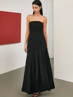Solid Pleated Tube Long Dress