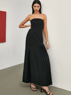 Solid Pleated Tube Long Dress