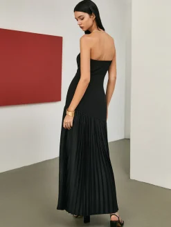 Solid Pleated Tube Long Dress