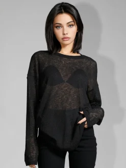 Solid Sheer Long Sleeve Top