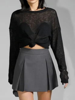 Solid Sheer Long Sleeve Top