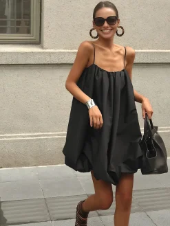 Solid Sleeveless Balloon Cami Dress