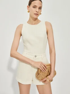 Solid Sleeveless Tweed Shorts Set