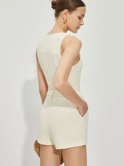 Solid Sleeveless Tweed Shorts Set