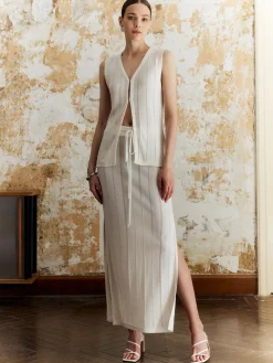 Solid Split Front Tie Skirt Set