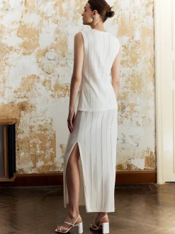 Solid Split Front Tie Skirt Set
