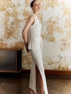 Solid Split Front Tie Skirt Set